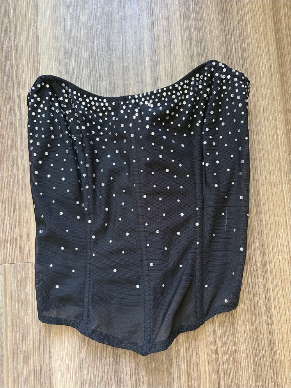 Heart Soul Black Rhinestone Embellished Corset Crop Top